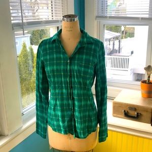 J Crew Green Plaid Cotton Shirt M